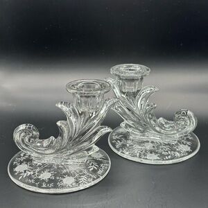 Beautiful Vintage Fostoria Chintz Cornucopia Candlestick Pair